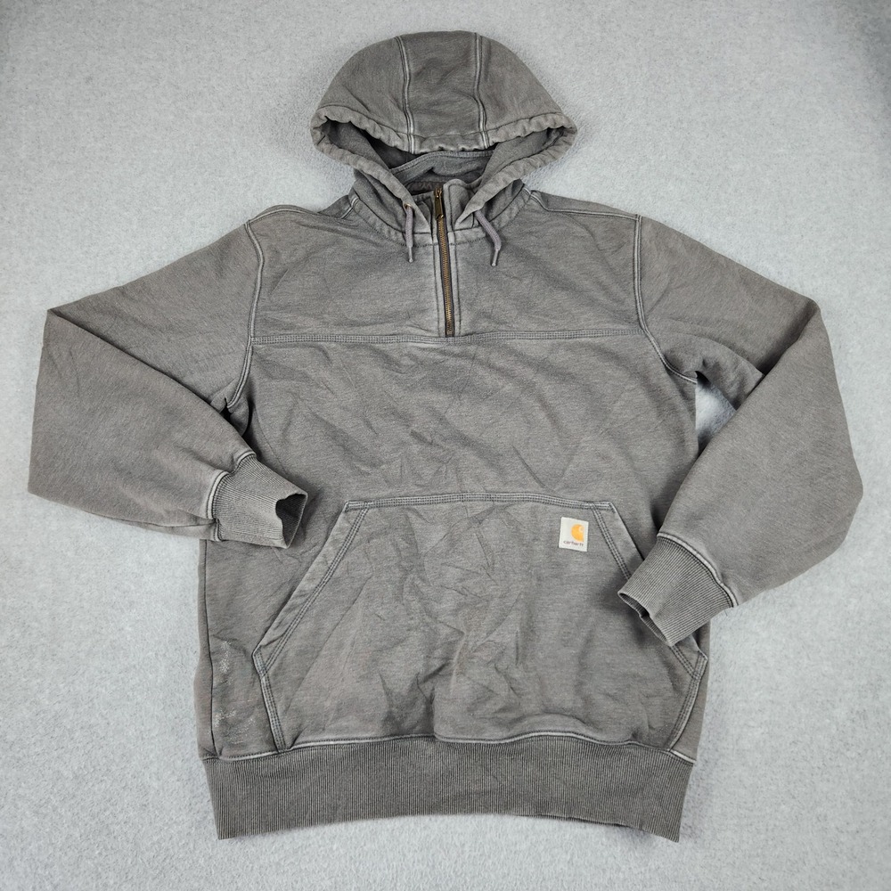 Carhartt Hoodie Men Medium Gray Fleece Lined Rain Defender Loose Fit Quarter Zip